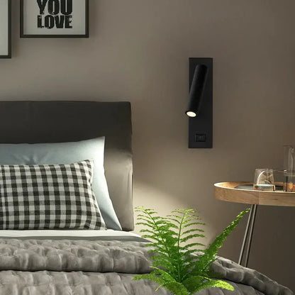 Matte black led wall light switch with usb port – bedroom sconce