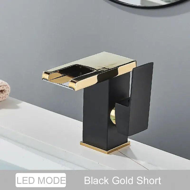 Matte black led waterfall basin faucet bathroom glass fixture