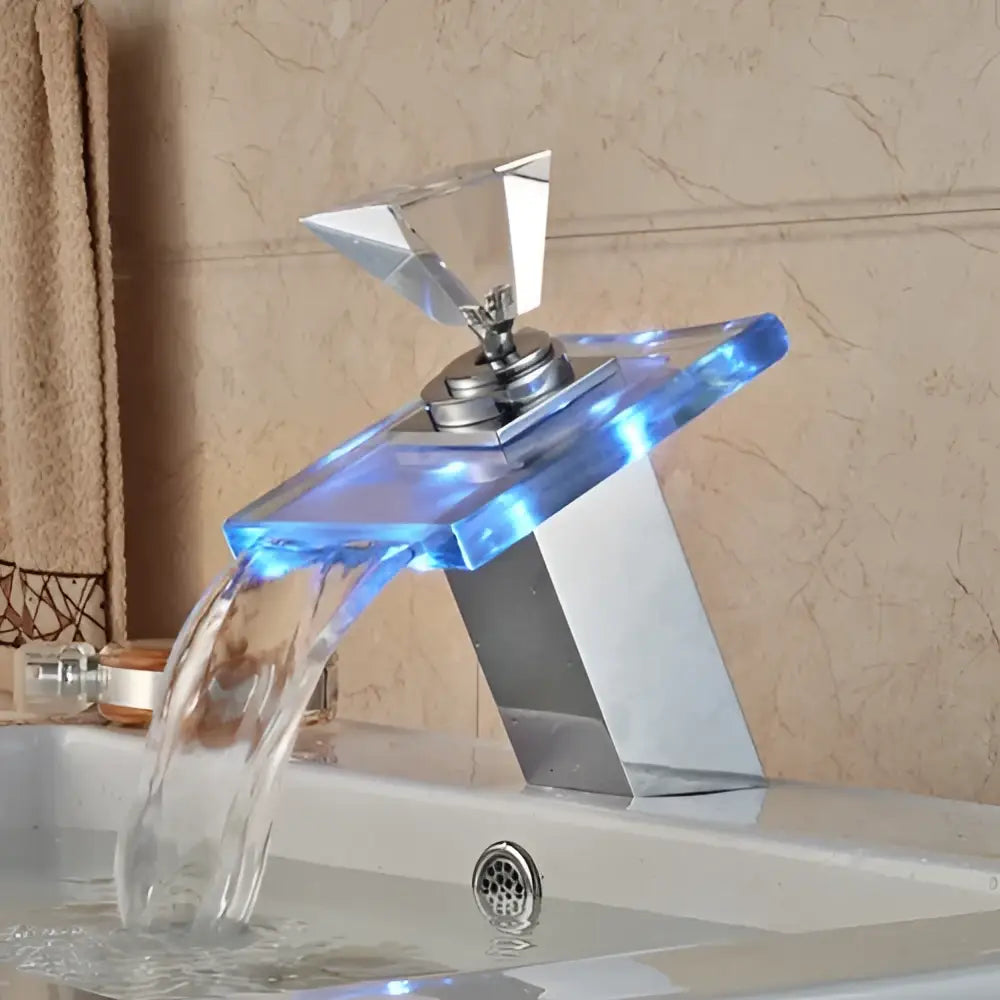 Matte black led waterfall basin faucet bathroom glass fixture