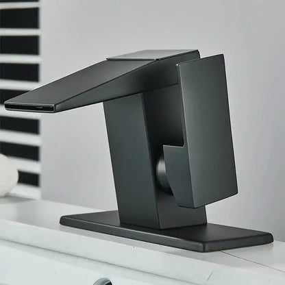 Matte black led waterfall basin faucet bathroom temperature display