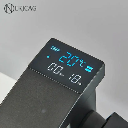 Matte black led waterfall basin faucet bathroom temperature display
