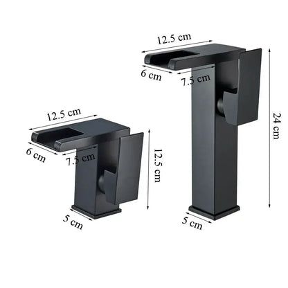 Matte black led waterfall basin faucet with temperature display kitchen