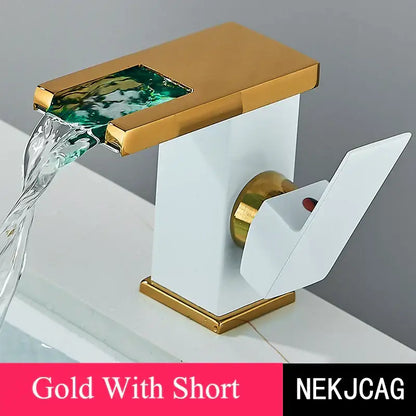 Matte black led waterfall basin faucet with temperature display kitchen