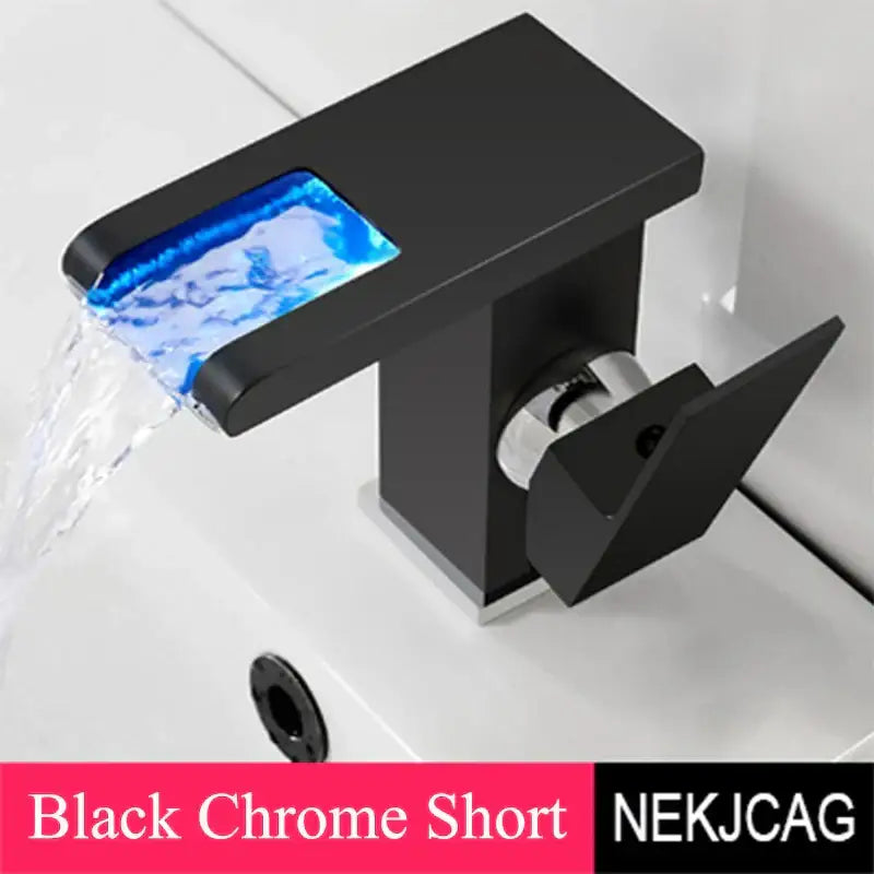 Matte black led waterfall basin faucet with temperature display kitchen