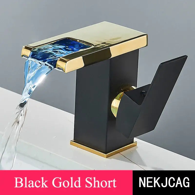 Matte black led waterfall basin faucet with temperature display kitchen