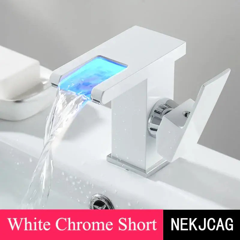 Matte black led waterfall basin faucet with temperature display kitchen