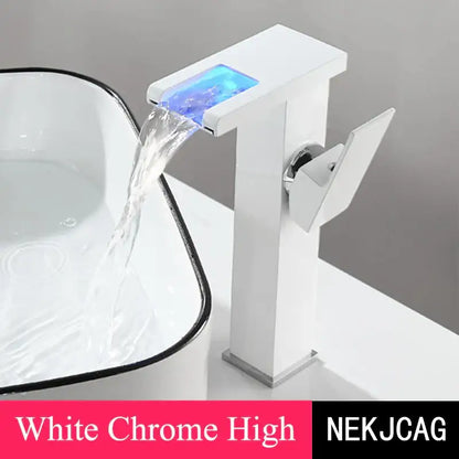 Matte black led waterfall basin faucet with temperature display kitchen