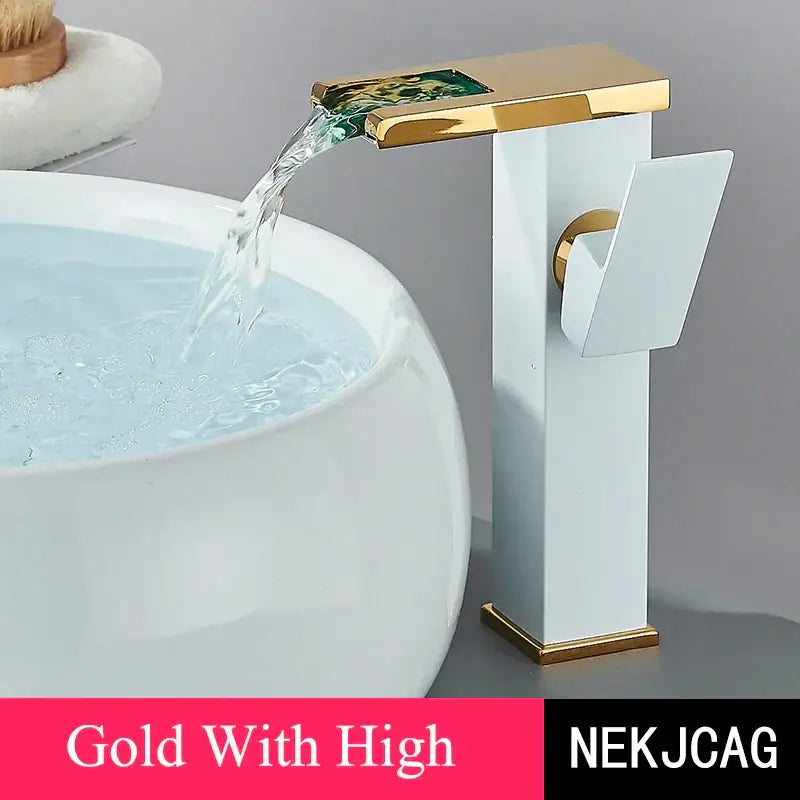 Matte black led waterfall basin faucet with temperature display kitchen