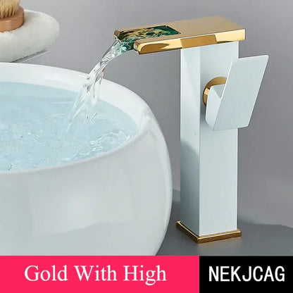 Matte black led waterfall basin faucet with temperature display kitchen