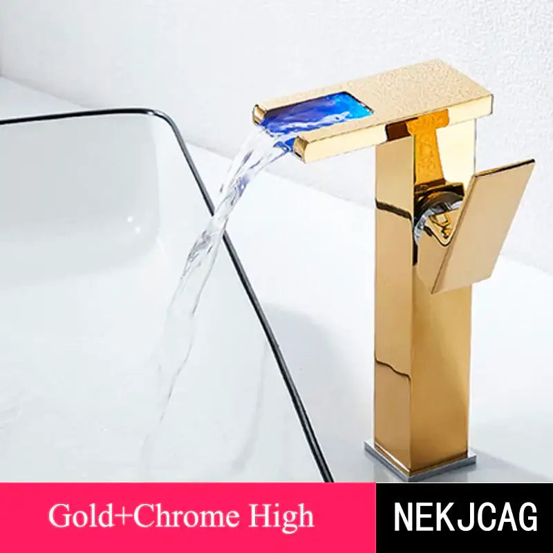 Matte black led waterfall basin faucet with temperature display kitchen