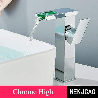 Matte black led waterfall basin faucet with temperature display kitchen