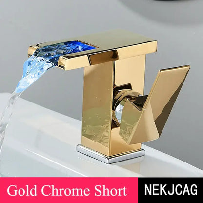 Matte black led waterfall basin faucet with temperature display kitchen