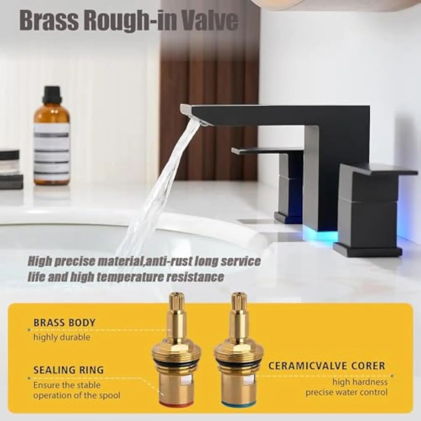 DecorBites™ Matte Black LED Waterfall Bathroom Faucet