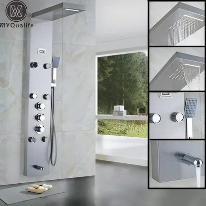Matte black massage jets shower panel bathroom thermostatic mixer