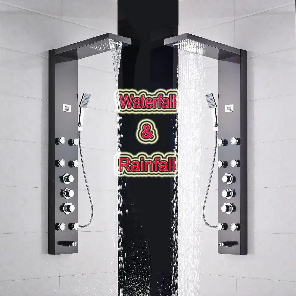 Matte black massage jets shower panel bathroom thermostatic mixer