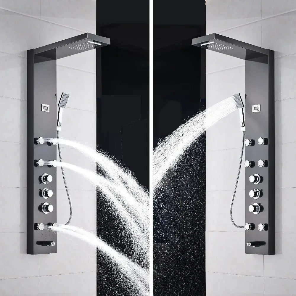 Matte black massage jets shower panel bathroom thermostatic mixer