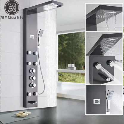 Matte black massage jets shower panel bathroom thermostatic mixer