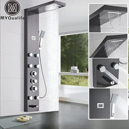 Matte black massage jets shower panel bathroom thermostatic mixer