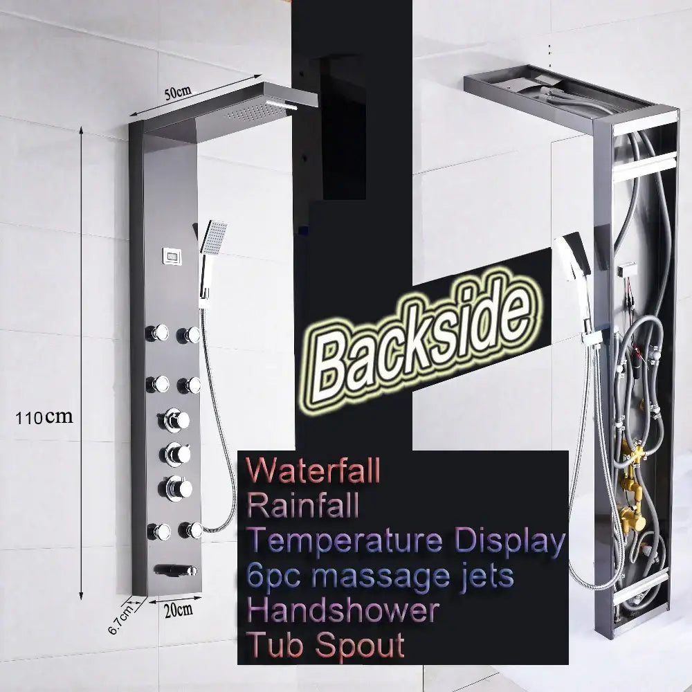 Matte black massage jets shower panel bathroom thermostatic mixer