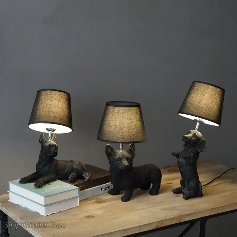 Matte black & off-white puppy dogs table lamps for bedroom decor