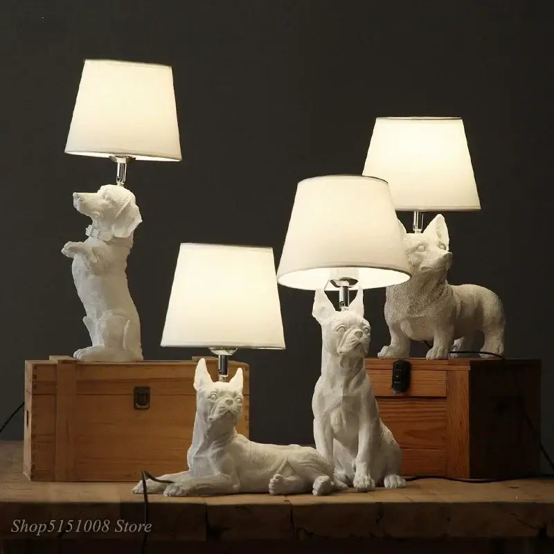 Matte black & off-white puppy dogs table lamps for bedroom decor