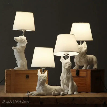 Matte black & off-white puppy dogs table lamps for bedroom decor