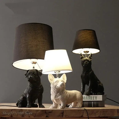 Matte black & off-white puppy dogs table lamps for bedroom decor