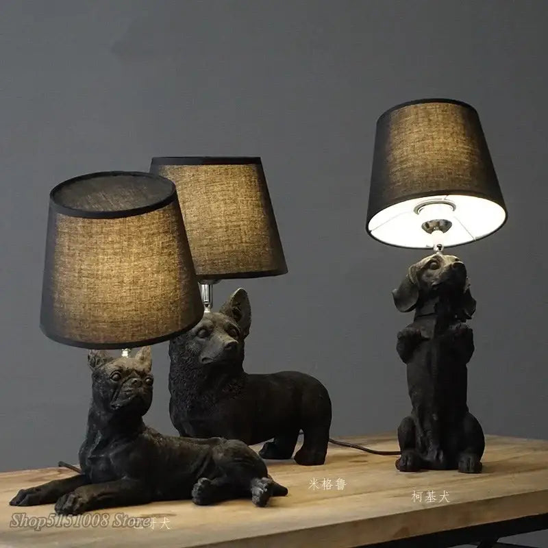 Matte black & off-white puppy dogs table lamps for bedroom decor