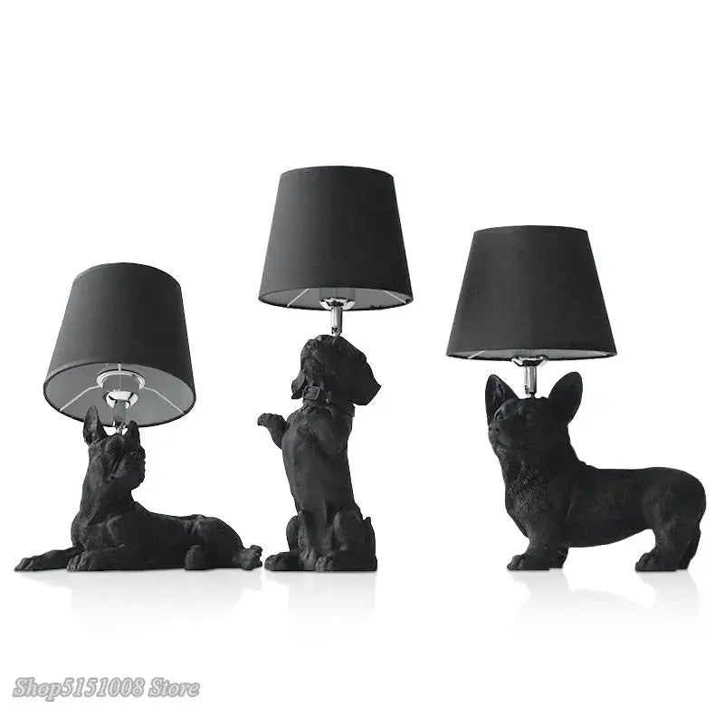 Matte black & off-white puppy dogs table lamps for bedroom decor