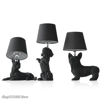 Matte black & off-white puppy dogs table lamps for bedroom decor