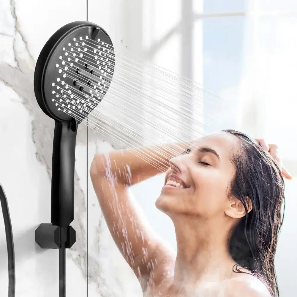Matte black pressure boost shower head with hose for bathroom