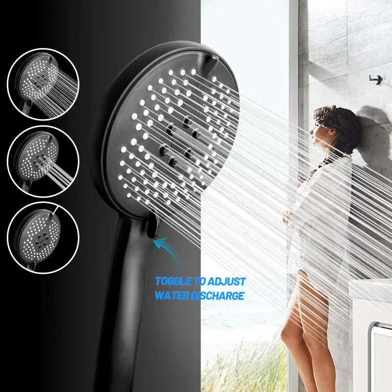 Matte black pressure boost shower head with hose for bathroom