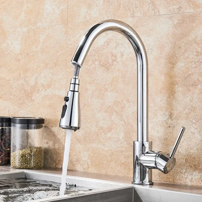 Matte black pull out kitchen faucet with high arc spout