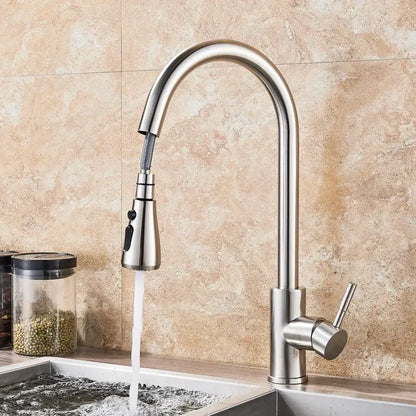 Matte black pull out kitchen faucet with high arc spout