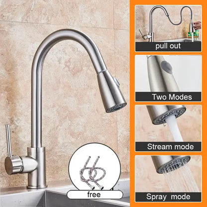 Matte black pull out kitchen sink faucet with stream sprayer