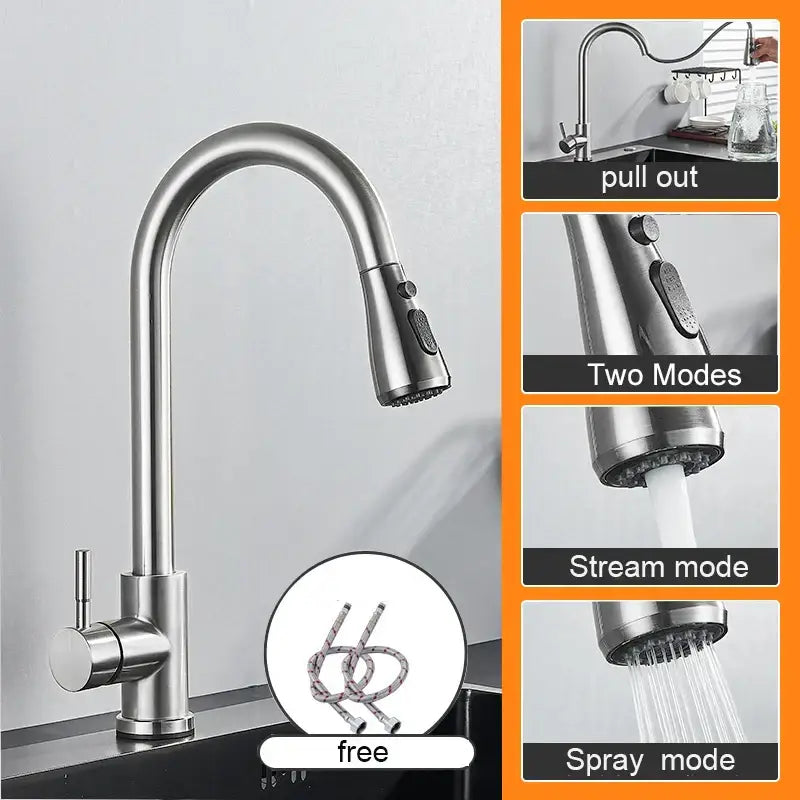 Matte black pull out kitchen sink faucet with stream sprayer