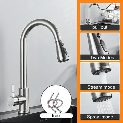 Matte black pull out kitchen sink faucet with stream sprayer