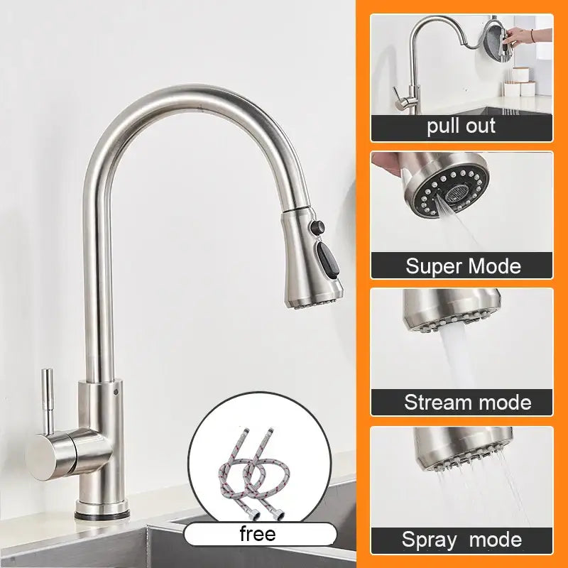 Matte black pull out kitchen sink faucet with stream sprayer