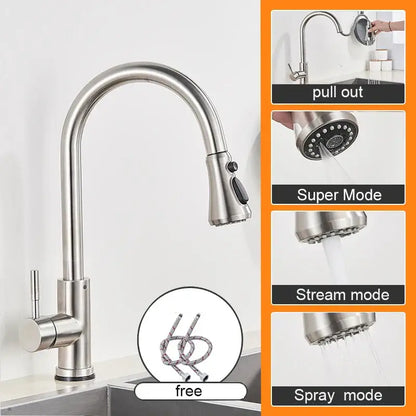Matte black pull out kitchen sink faucet with stream sprayer