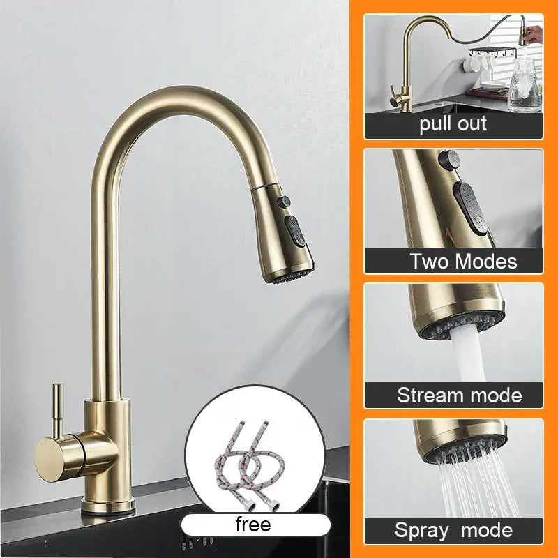 Matte black pull out kitchen sink faucet with stream sprayer
