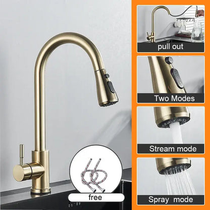 Matte black pull out kitchen sink faucet with stream sprayer