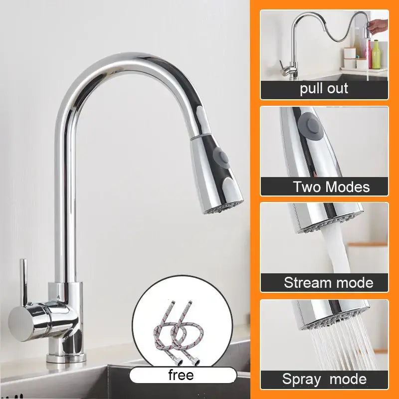 Matte black pull out kitchen sink faucet with stream sprayer