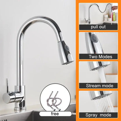 Matte black pull out kitchen sink faucet with stream sprayer