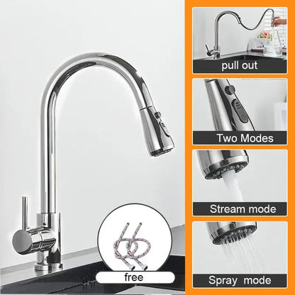 Matte black pull out kitchen sink faucet with stream sprayer