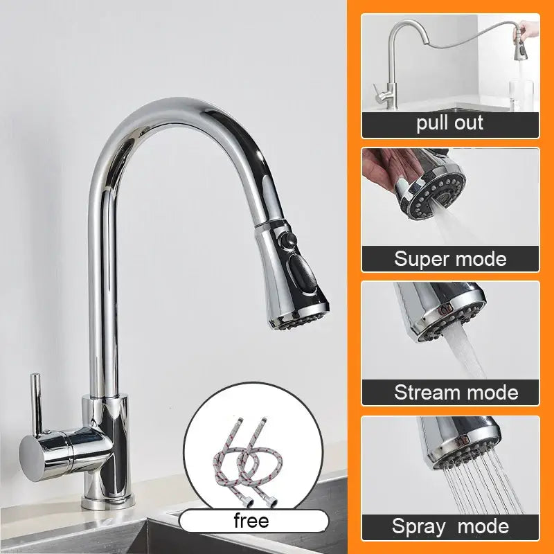 Matte black pull out kitchen sink faucet with stream sprayer