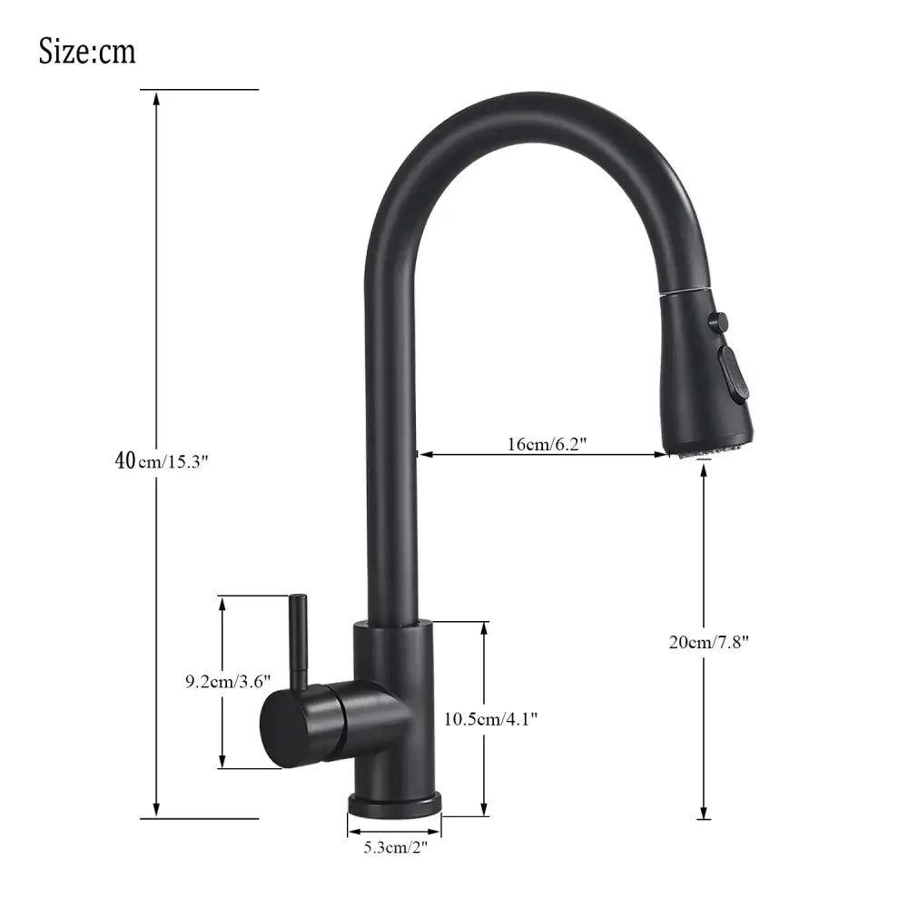 Matte black pull out kitchen sink faucet with stream sprayer
