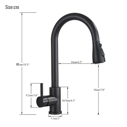 Matte black pull out kitchen sink faucet with stream sprayer