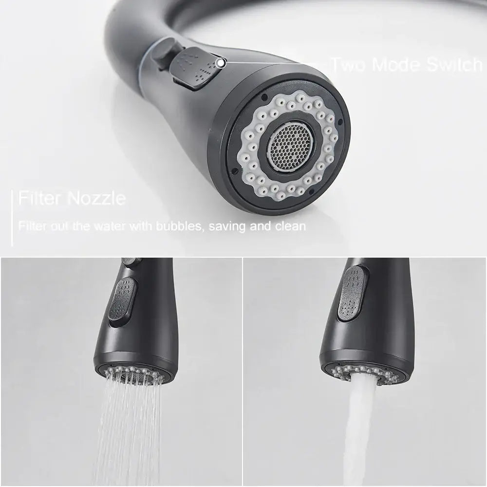 Matte black pull out kitchen sink faucet with stream sprayer