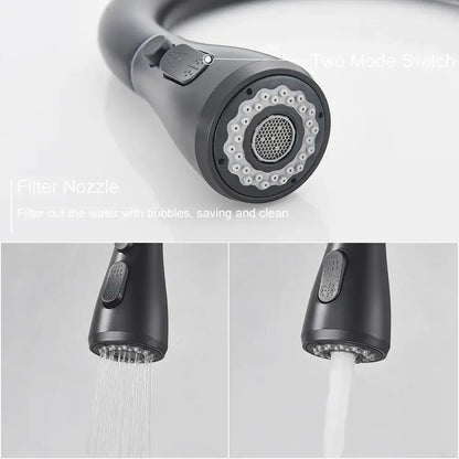 Matte black pull out kitchen sink faucet with stream sprayer