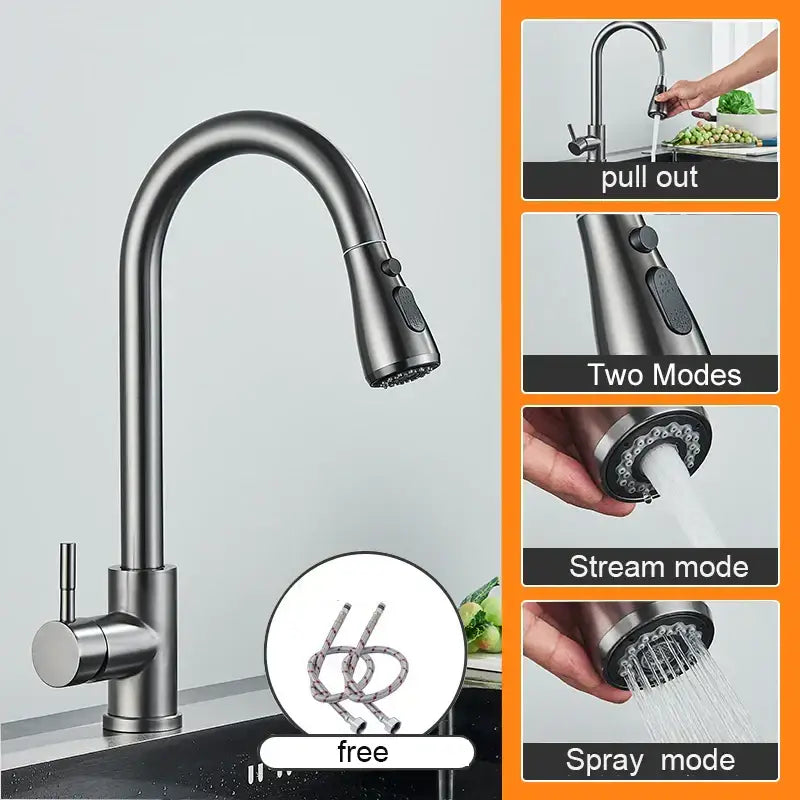 Matte black pull out kitchen sink faucet with stream sprayer